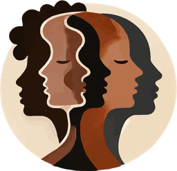 Our Mixed Lives logo: a mix of different faces with eyes closed and with different Black skin tones facing in multiple directions